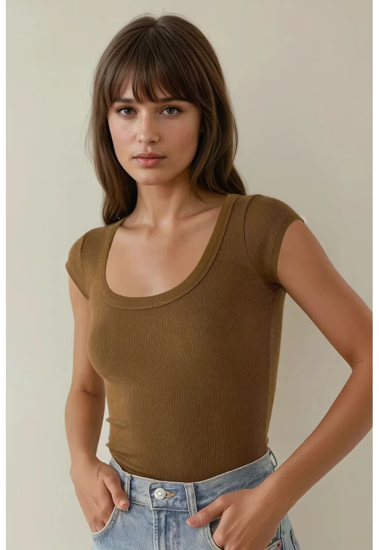 HiCCUP Tricou dama - bumbac/elastan/modal - slim fit - maro