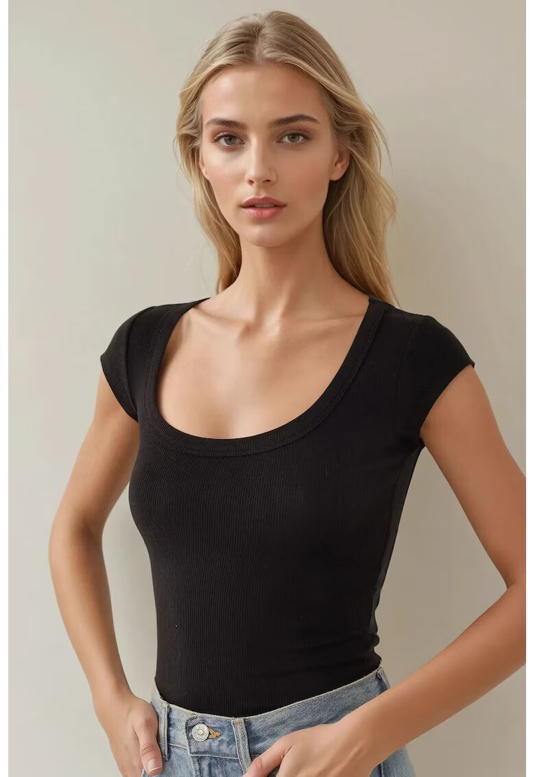 HiCCUP Tricou dama - bumbac/elastan/modal - slim fit - negru