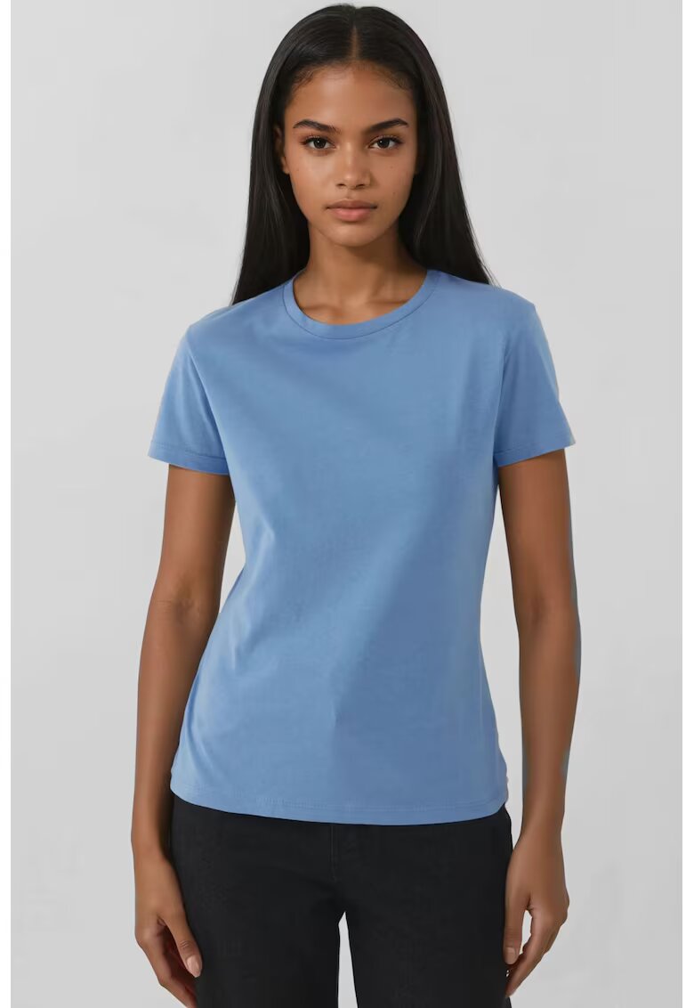 HiCCUP Tricou dama - bumbac - guler rotund - croiala regulata - albastru
