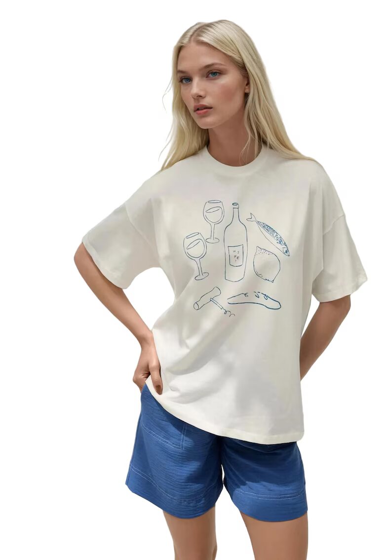 HiCCUP Tricou dama bumbac - imprimeu supradimensionat - alb