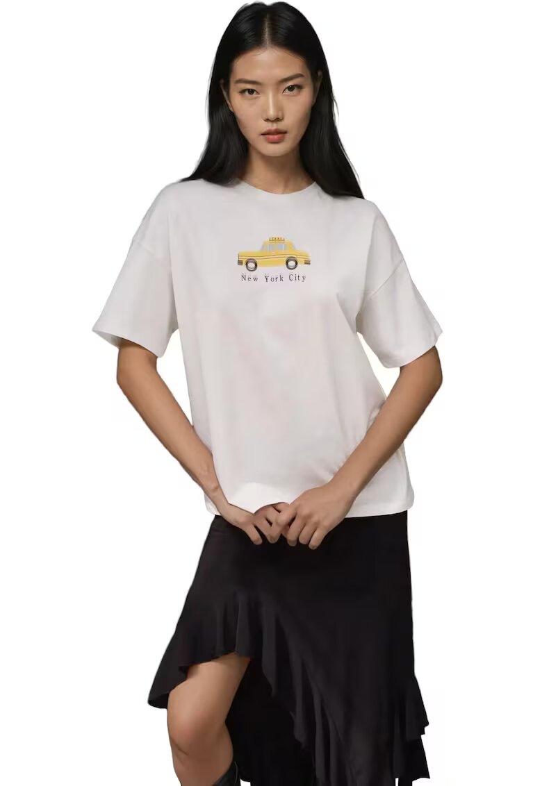 HiCCUP Tricou dama bumbac - supradimensionat - galben/alb