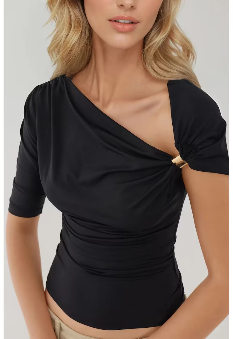 HiCCUP Tricou dama - decolteu asimetric - tricot - negru