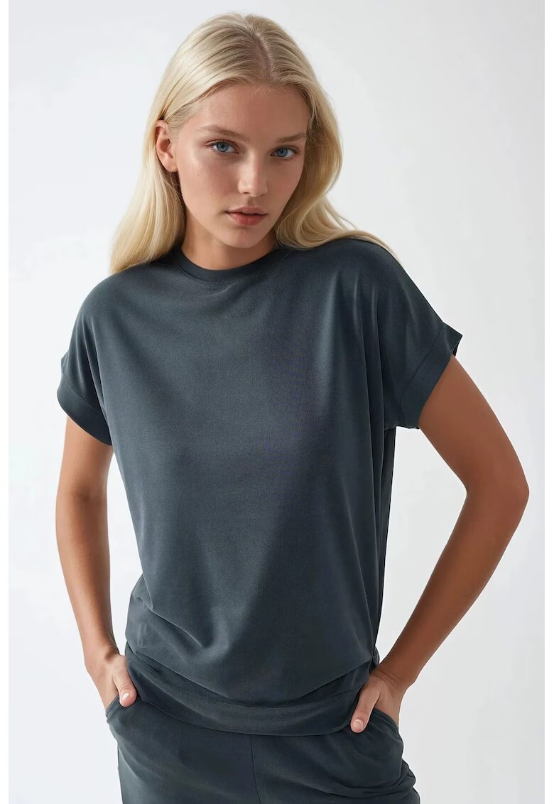 HiCCUP Tricou dama gri - poliester-modal - maneca scurta - design cu guler rotund