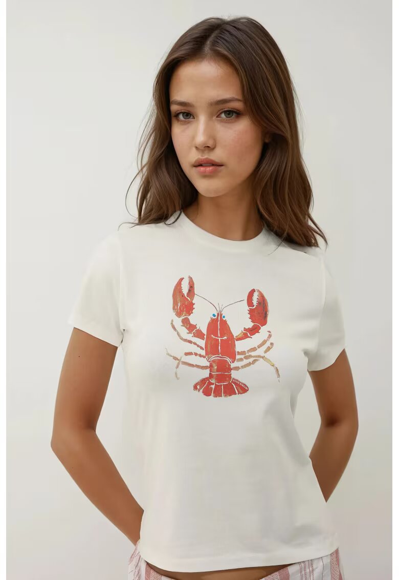 HiCCUP Tricou dama - guler rotund - imprimeu modern - alb - jerseu