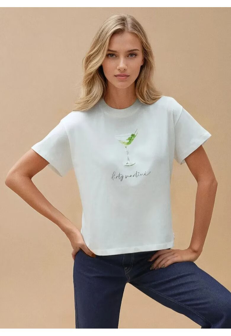 HiCCUP Tricou dama imprimeu - croiala regulata - alb - bumbac