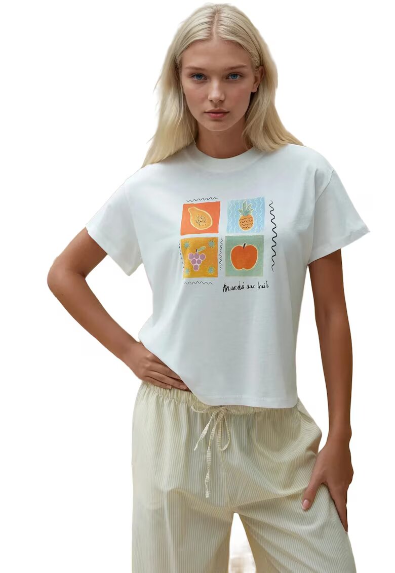 HiCCUP Tricou dama imprimeu - croiala regulata - maneca scurta - multicolor - bumbac