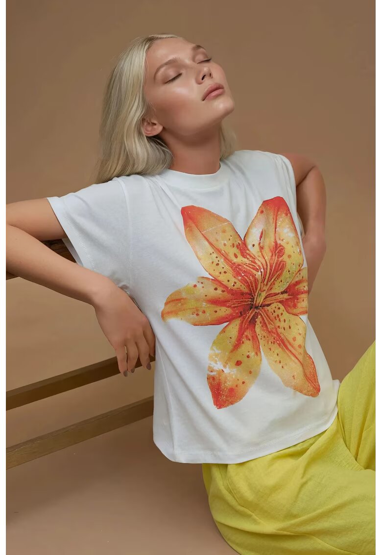HiCCUP Tricou dama imprimeu - croiala regulata - portocaliu pal - bumbac