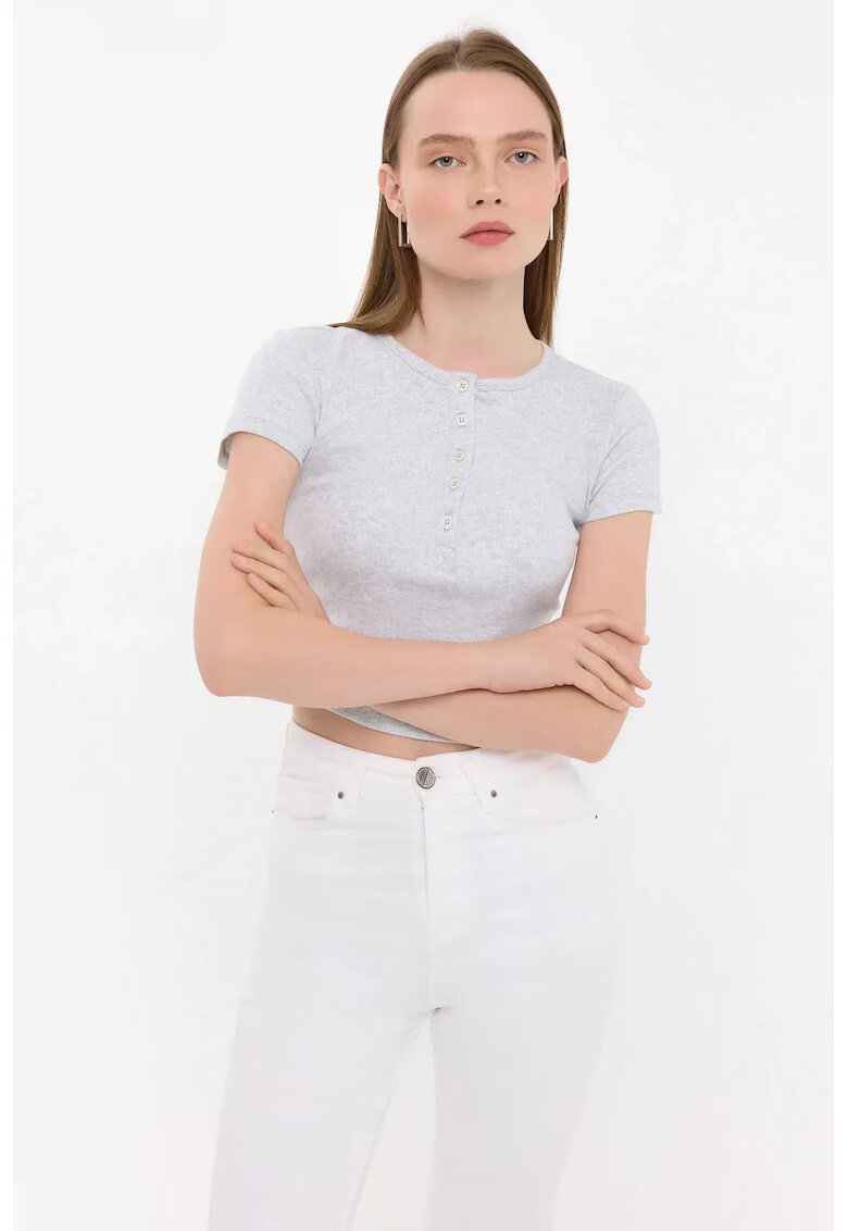 HiCCUP Tricou dama - maneca scurta - guler rotund - bumbac - Gri -