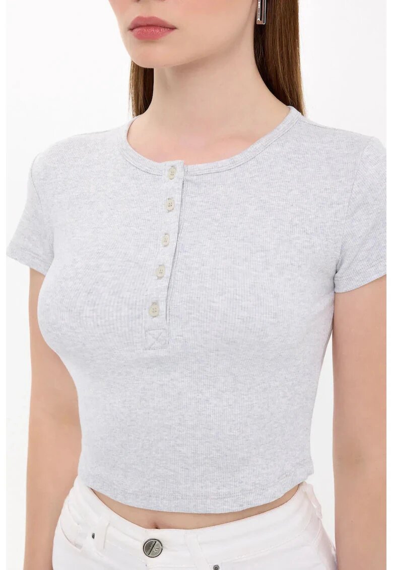 HiCCUP Tricou dama - maneca scurta - guler rotund - gri - bumbac