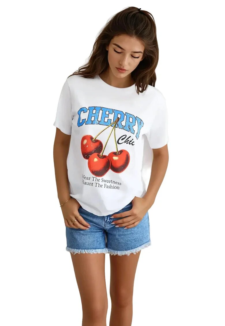 HiCCUP Tricou dama - Relaxed Fit - imprimeu - alb - bumbac