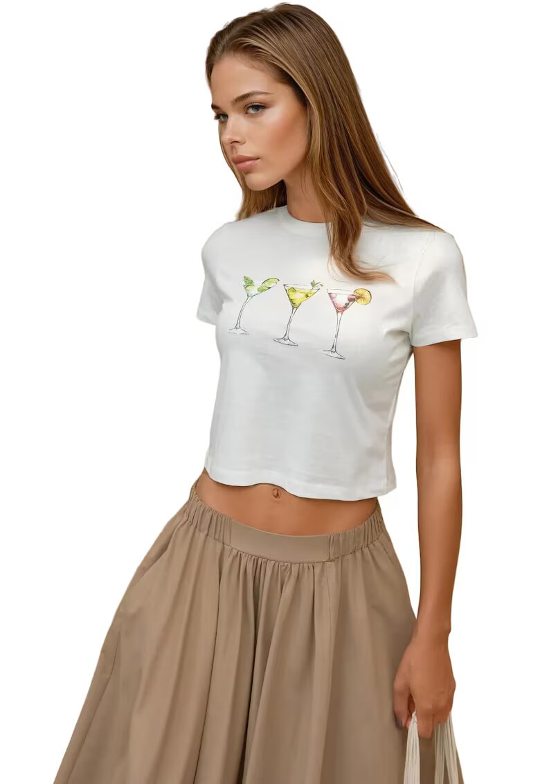 HiCCUP Tricou dama scurt - alb - bumbac - maneca scurta