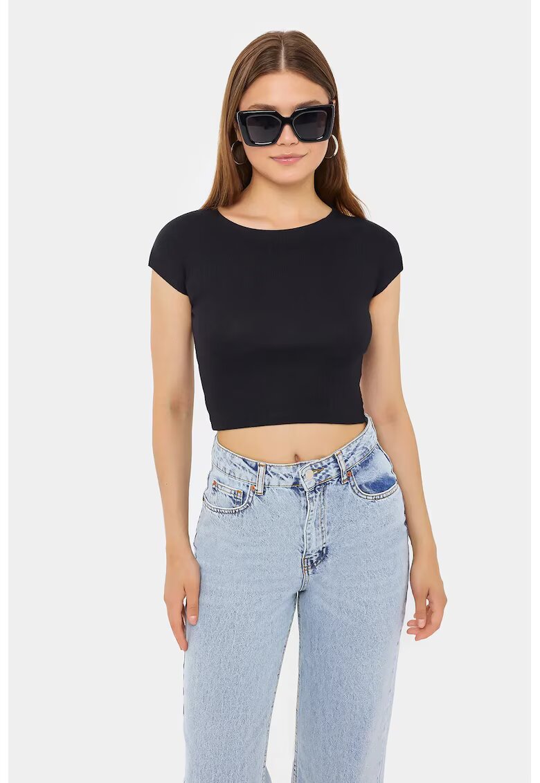 HiCCUP Tricou dama - scurt - maneca scurta - negru - bumbac