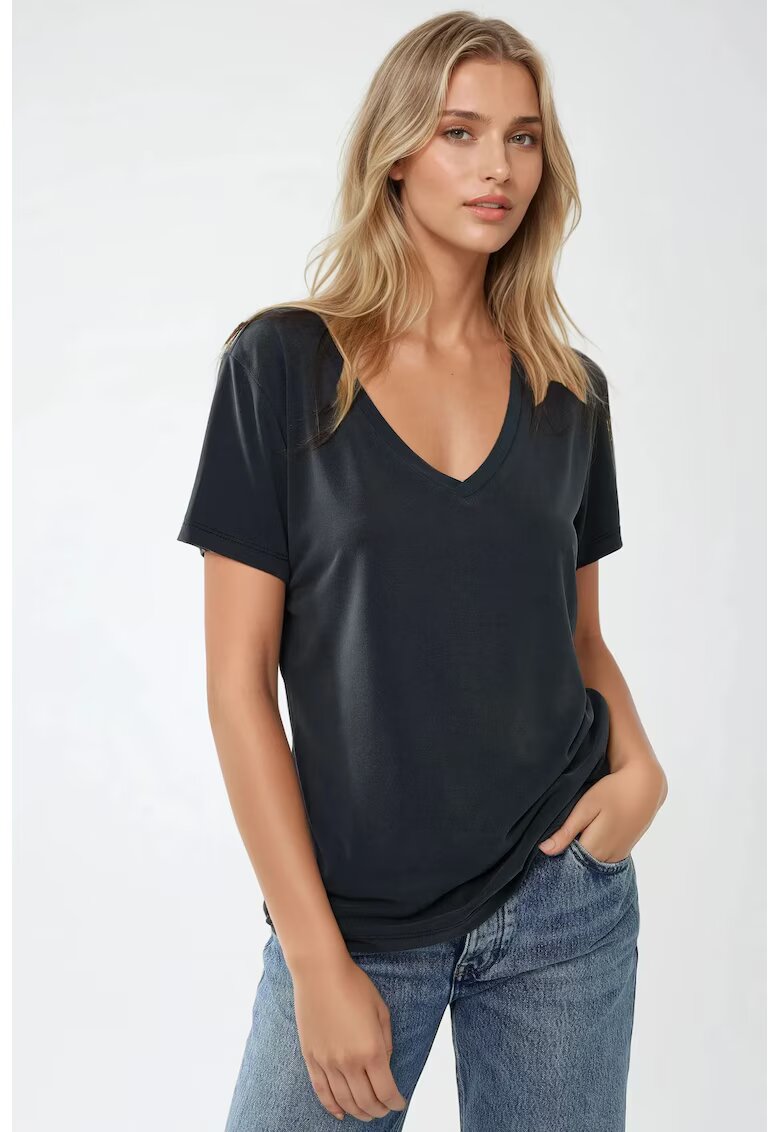 HiCCUP Tricou dama - tricotat - guler rotund - croiala lejera - gri carbune - jerseu