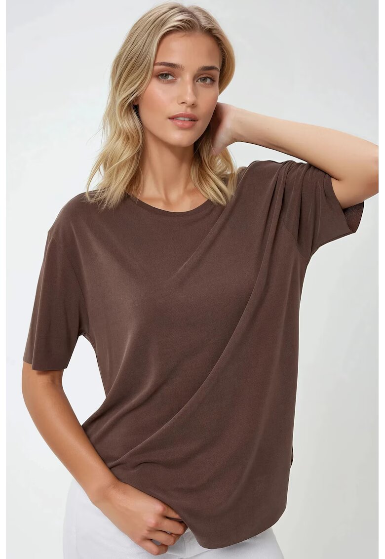 HiCCUP Tricou dama tricotat - guler rotund - croiala lejera - maro - Maro