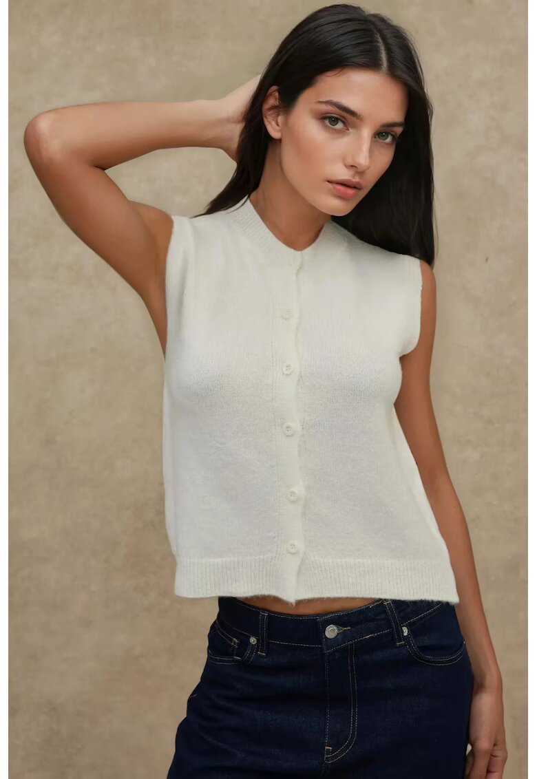 HiCCUP Vesta dama - vesta fara maneci - moale la atingere - ecru - tricot - cu nasturi