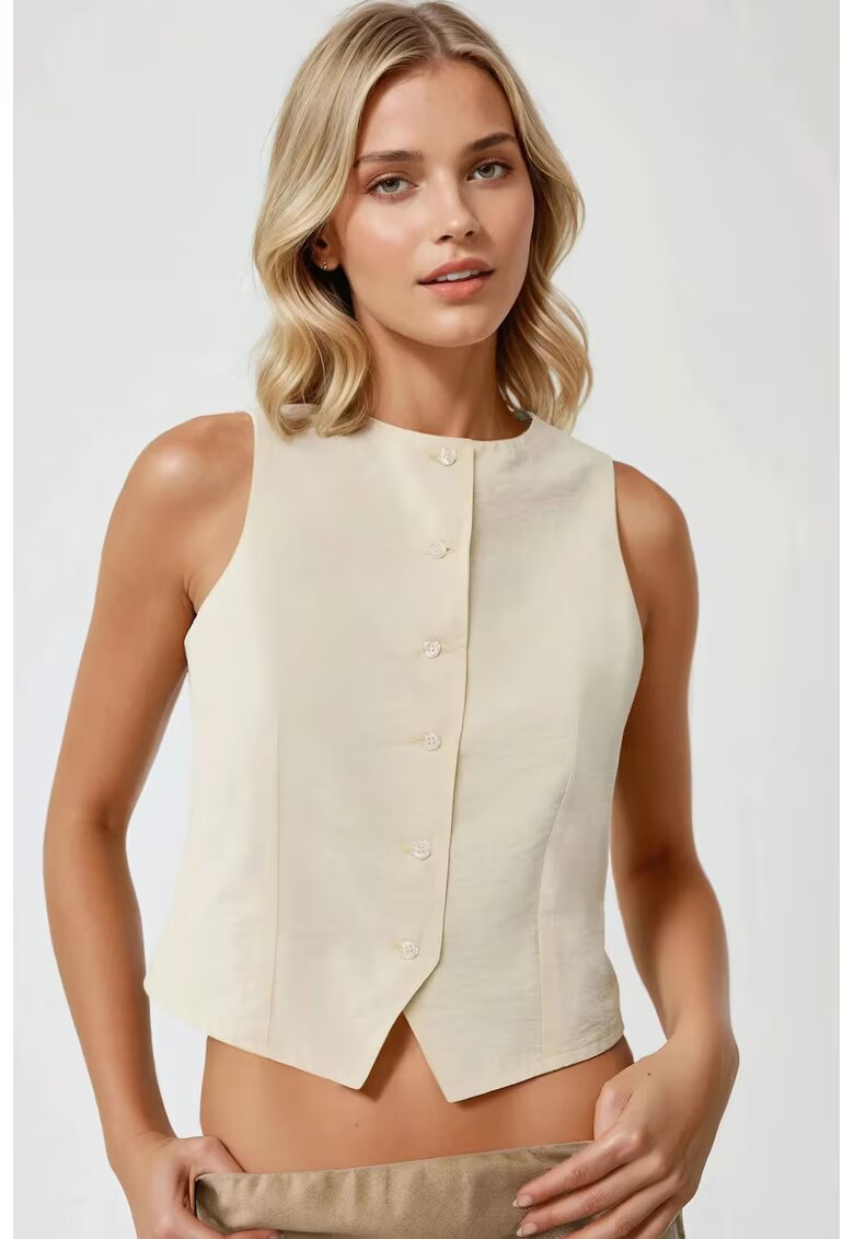 HiCCUP Vesta fara maneci - guler rotund - bej - material textil