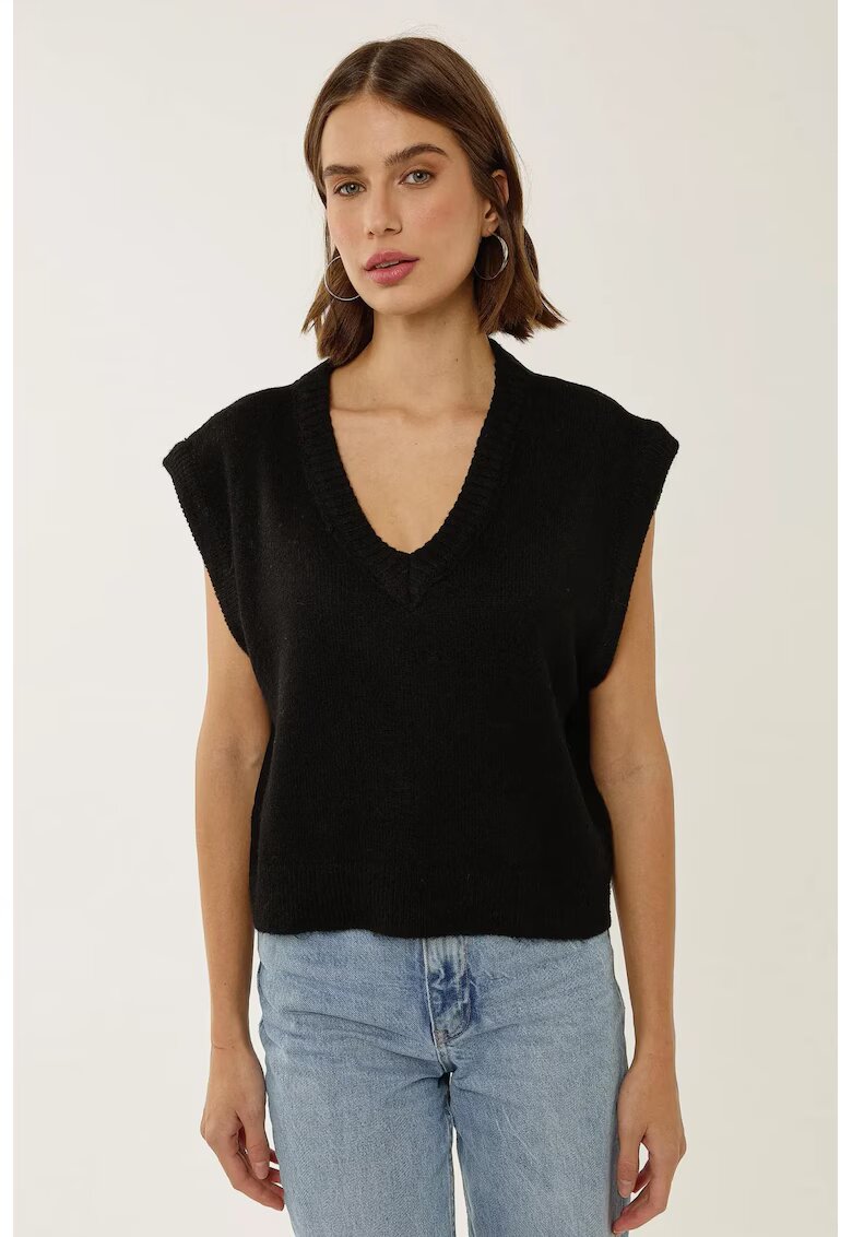HiCCUP Veste tip pulover - scurta - decolteu in V - negru - acril/poliester