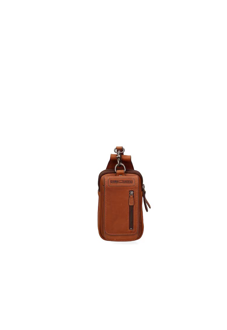 Hill Burry Geanta de piele cu maner si buzunare cu clapa - Maro