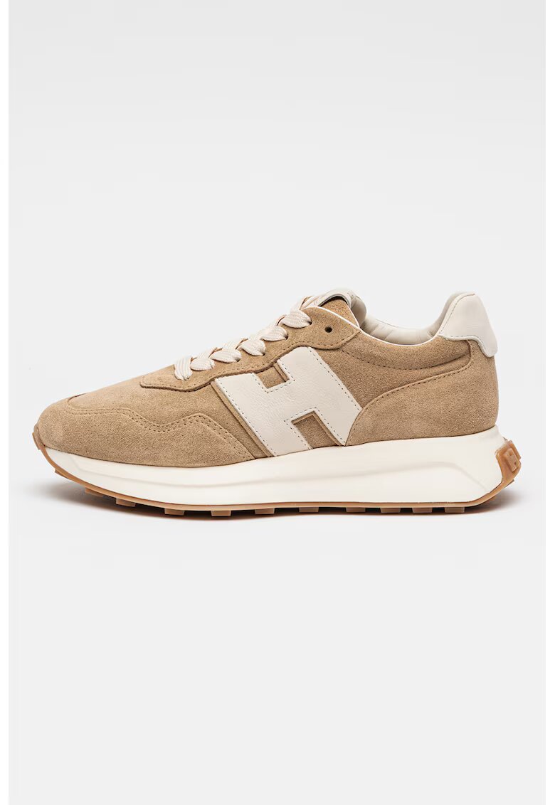 Hogan Pantofi sport din piele intoarsa cu talpa aderenta - Maro taupe/Bej deschis