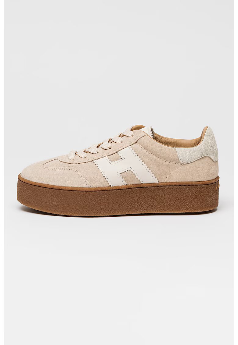 Hogan Pantofi sport flatform de piele intoarsa - Alb fildes/Bej