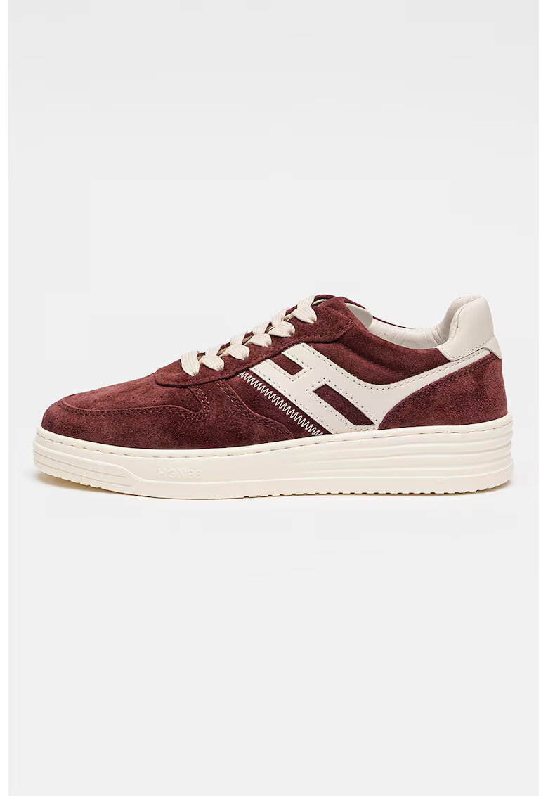 Hogan Pantofi sport low-cut din piele intoarsa - Visiniu/Crem