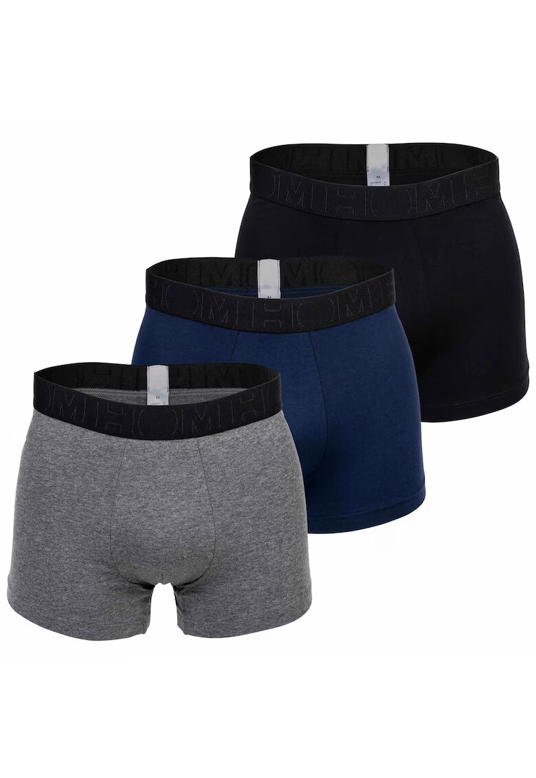 HOM Set de boxeri cu model uni - 3 perechi - Negru/Gri/Albastru