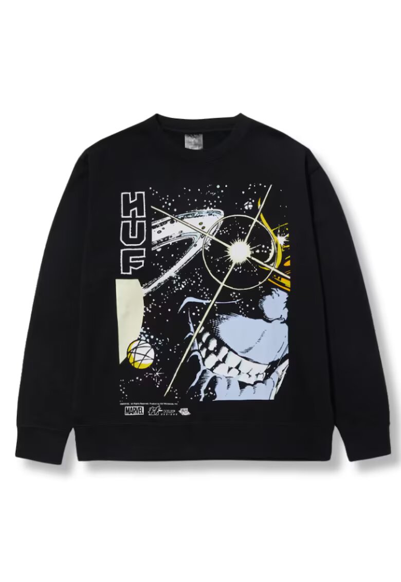 HUF Bluza sport pentru barbati bumbac - imprimeu grafic - cu maneca lunga - negru