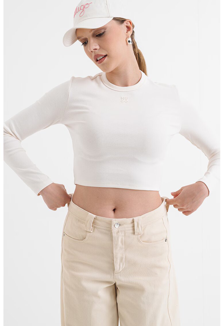 Hugo Bluza crop slim fit cu logo Dafilomena - Alb murdar
