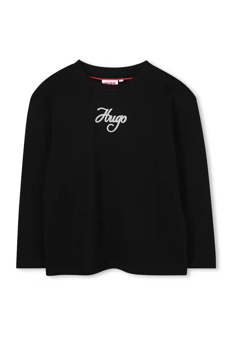 Hugo Bluza cu decolteu la baza gatului si imprimeu logo - Negru