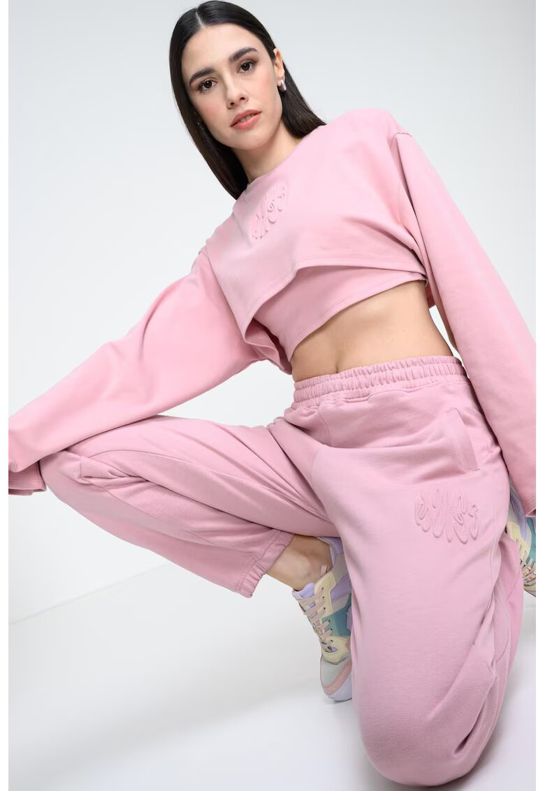 Hugo Bluza de trening cu croiala crop si model 2-in-1 - Roz prafuit