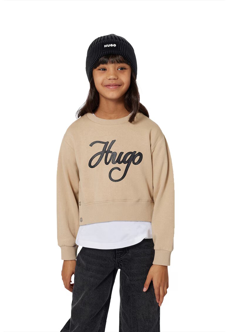 Hugo Bluza de trening cu imprimeu logo - Negru/Bej inchis