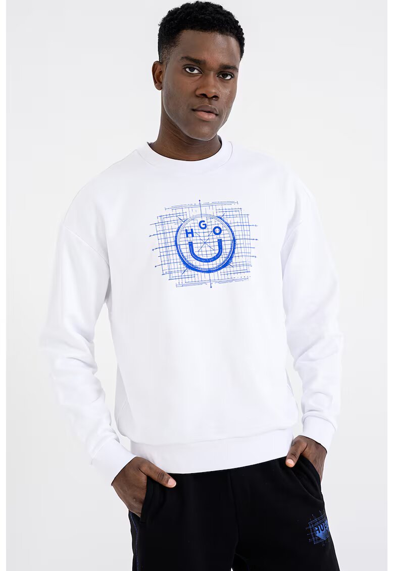 Hugo Bluza de trening cu imprimeu logo si maneci cazute - Albastru royal/Alb optic