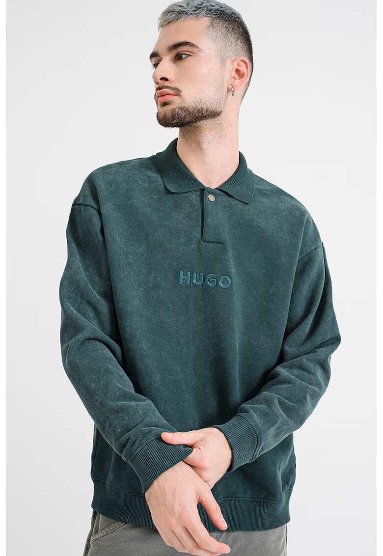 Hugo Bluza polo de trening cu logo brodat Delwy - Verde englez