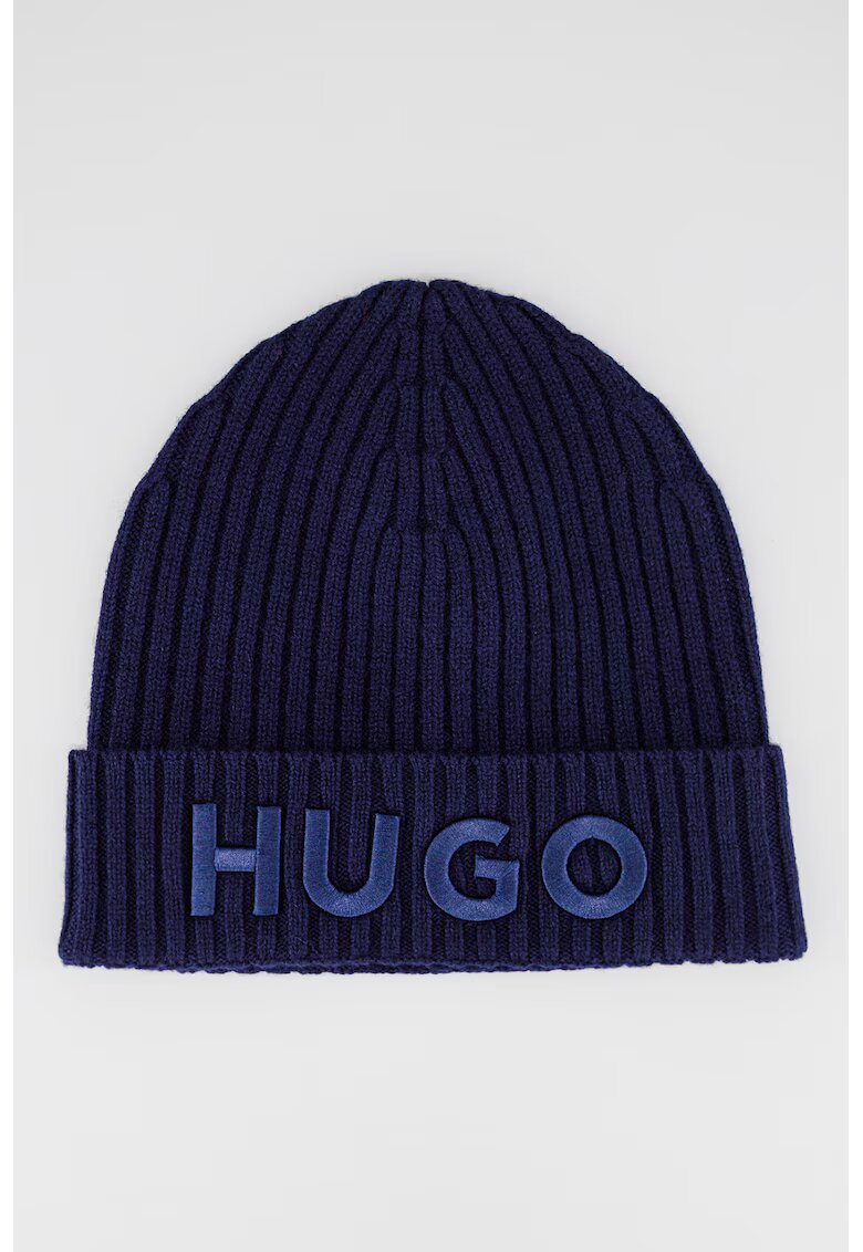 Hugo Caciula de lana virgina cu logo brodat - Bleumarin