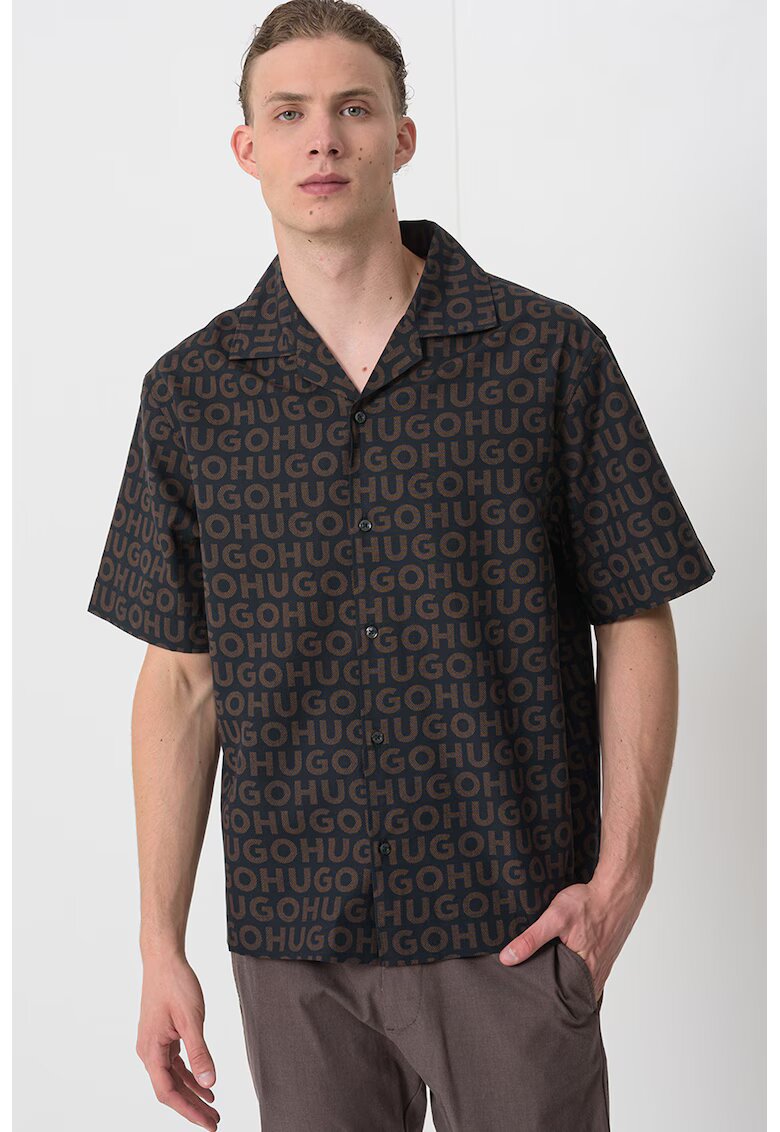 Hugo Camasa cu model logo - Negru/Maro inchis