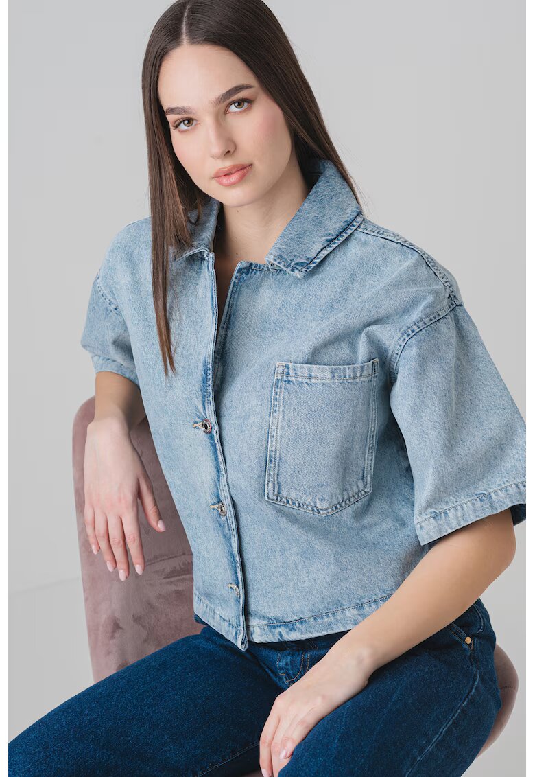 Hugo Camasa din denim cu maneci cazute - Albastru melange