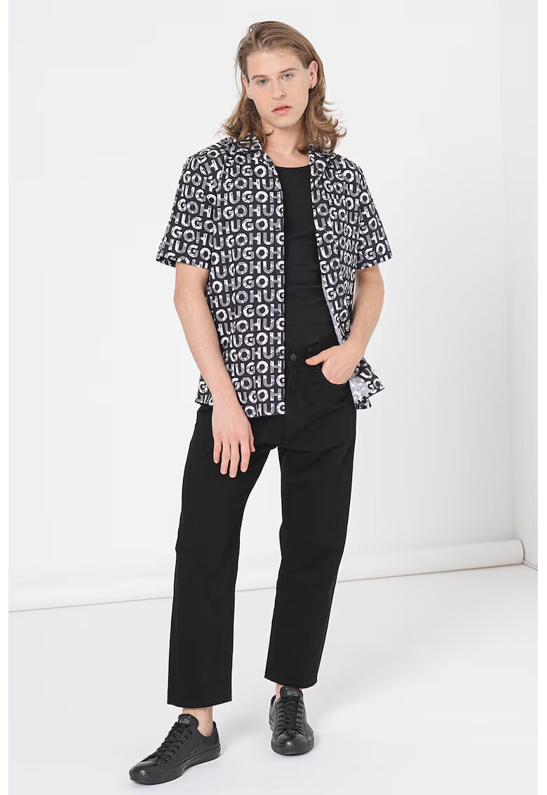 Hugo Camasa relaxed fit cu model Ellino - Alb/Negru
