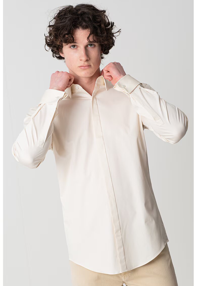 Hugo Camasa slim fit cu mansete cu nasturi - Galben pal