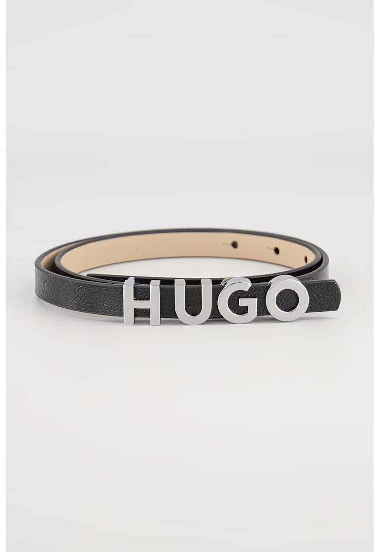 Hugo Curea subtire de piele cu catarama cu logo - Negru