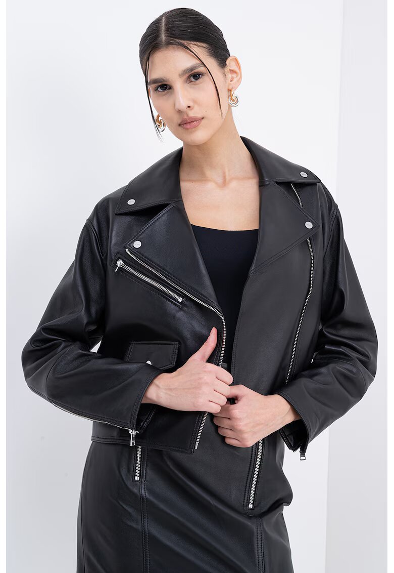 Hugo Jacheta biker din piele Laridas - Negru