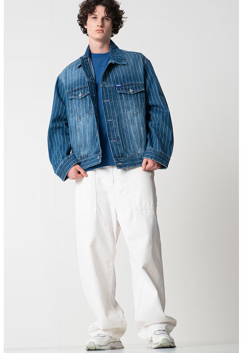 Hugo Jacheta lejera din denim cu model in dungi si aplicatie logo - Albastru