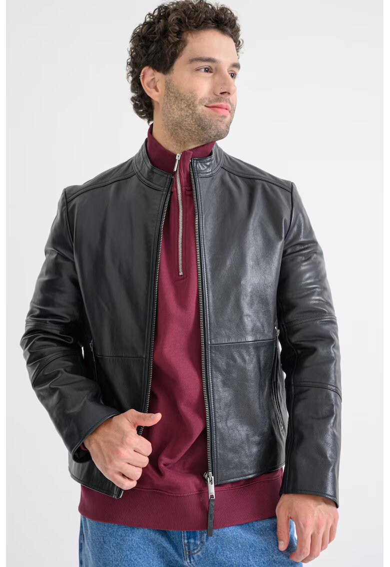 Hugo Jacheta slim fit de piele Lokis - Negru