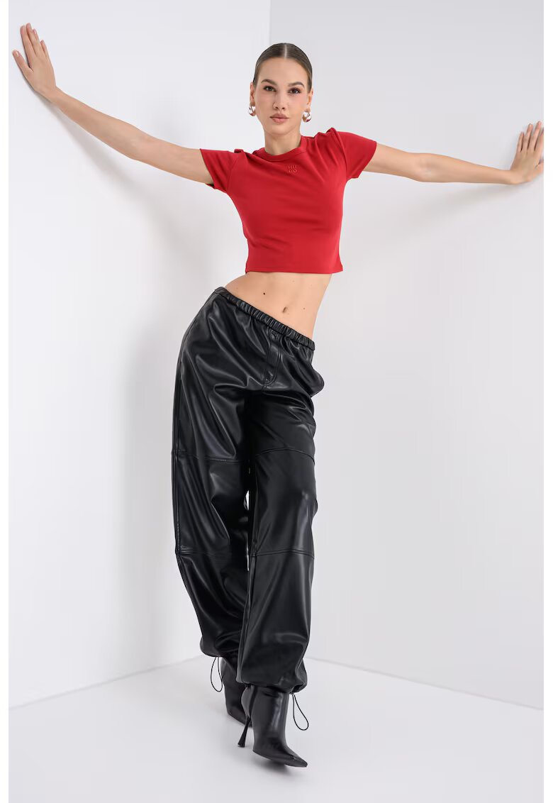 Hugo Pantaloni de piele ecologica cu croiala lejera Huteni - Negru