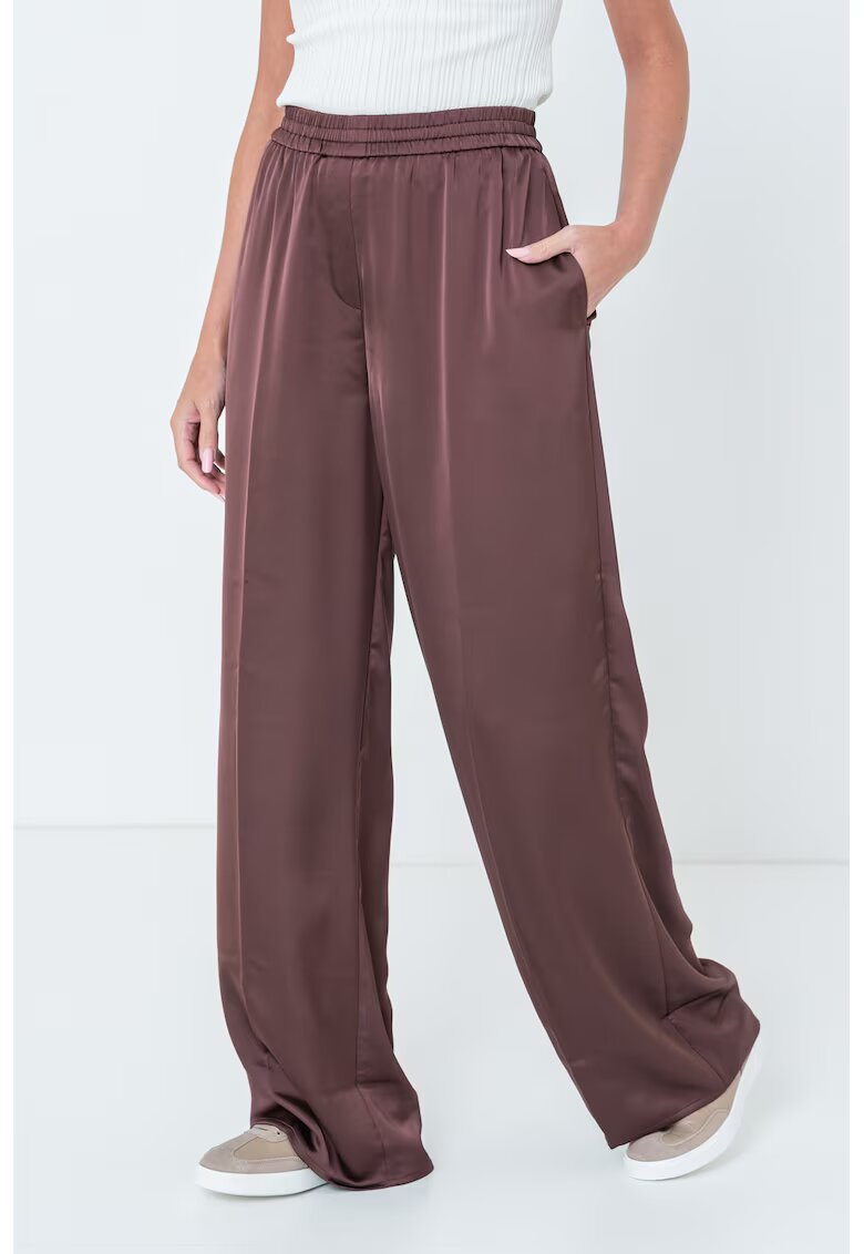 Hugo Pantaloni din satin cu croiala ampla - Rosu inchis