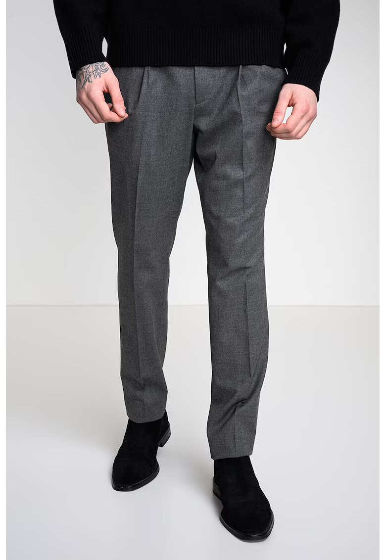 Hugo Pantaloni regular fit cu model uni - Gri melange