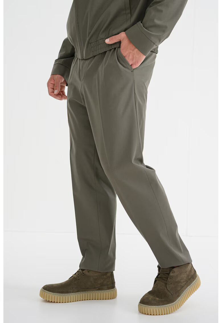 Hugo Pantaloni relaxed fit cu talie medie - Kaki