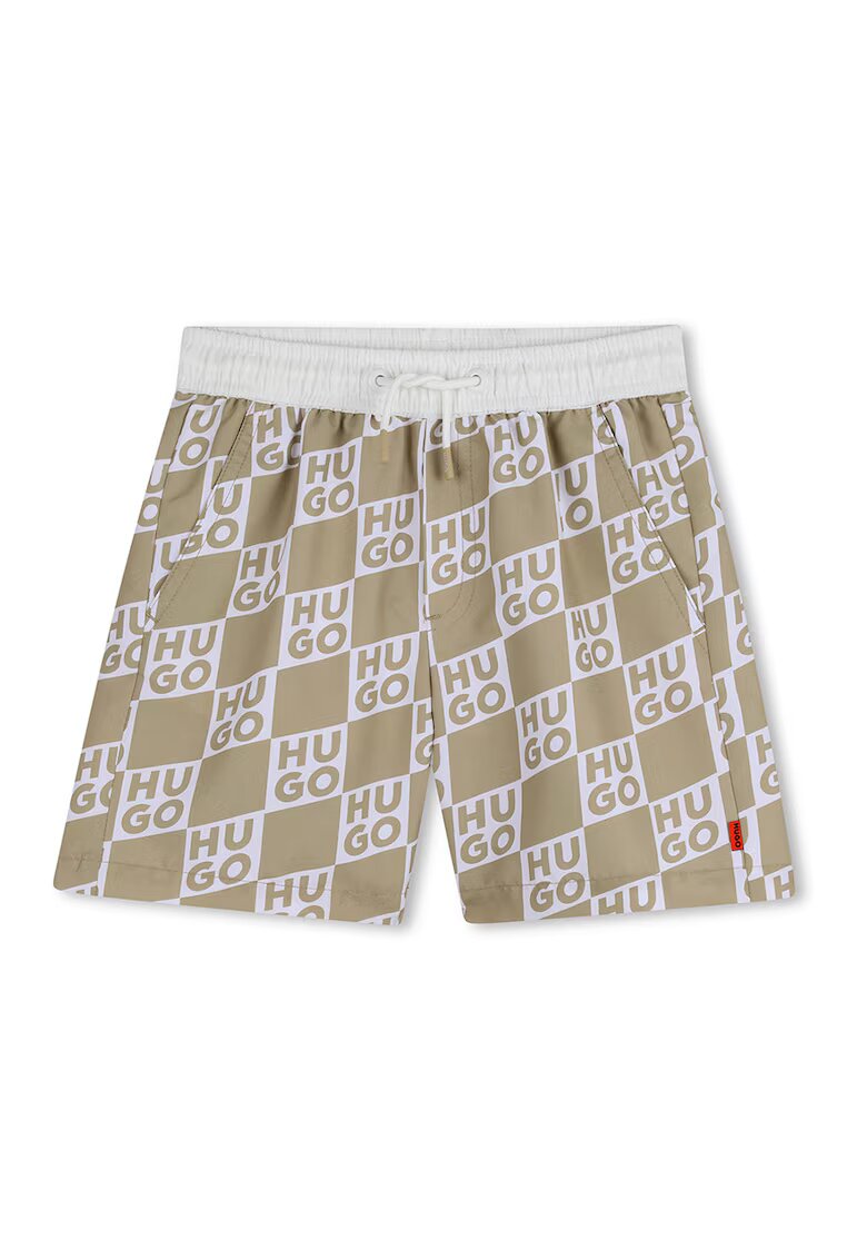 Hugo Pantaloni scurti de baie cu model logo - Alb/Maro camel