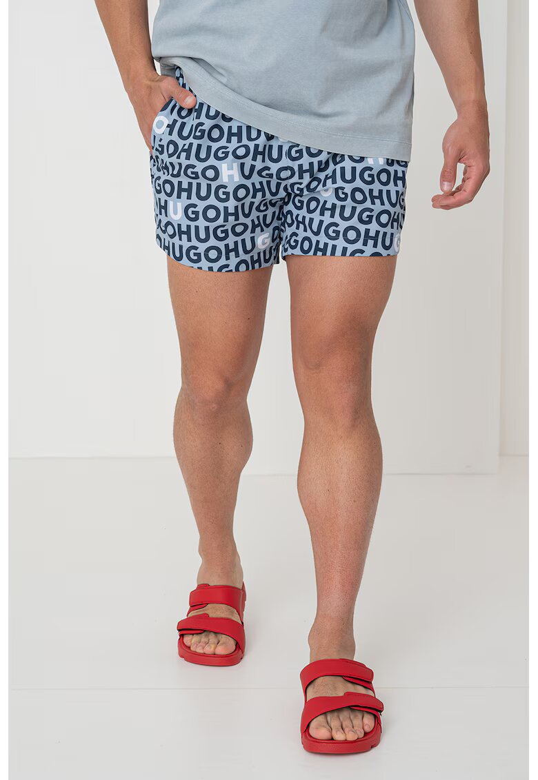 Hugo Pantaloni scurti de baie cu model logo - Albastru lavanda/Alb murdar/Bleumarin