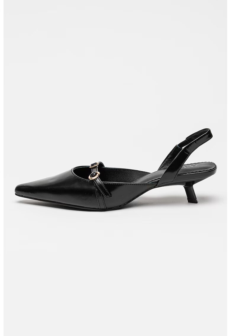 Hugo Pantofi slingback din piele cu varf ascutit si toc kitten - Negru