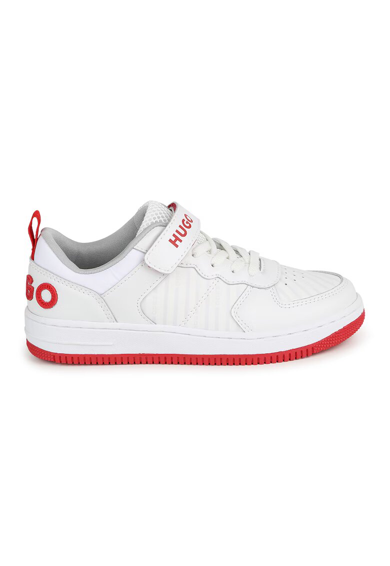 Hugo Pantofi sport de piele ecologica cu bareta velcro - Alb optic